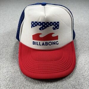 VTG Billabong Hat Men Trucker Hat One Size Foam Mesh American Flag Surf Hat